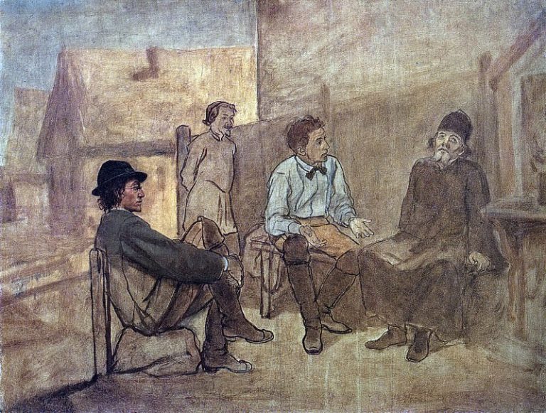 Разговор студентов с монахом. 1871 Х. , м. 53, 5х71, 5 ГТГ картина