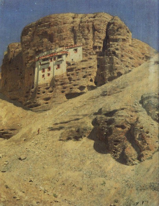 Монастырь в скале. Ладакх. 1875 картина