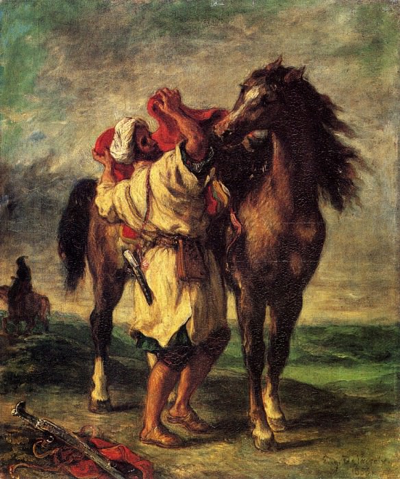 Марокканец, седлающий коня картина