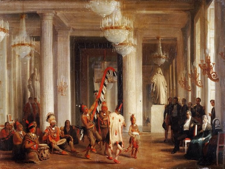 Жирарде, Шарль – Король Луи-Филипп, королева Мария-Амелия и герцогиня Орлеанская смотрят индейские танцы в Тюильри картина