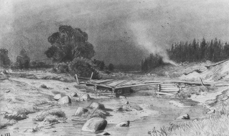 Мост через речку 1870-е 16х26 картина