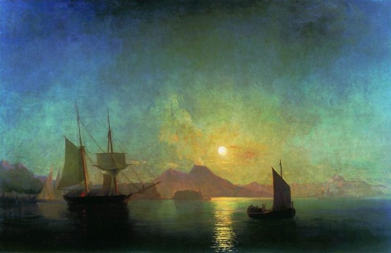 Вид на Везувий в лунную ночь 1858 121х190 картина