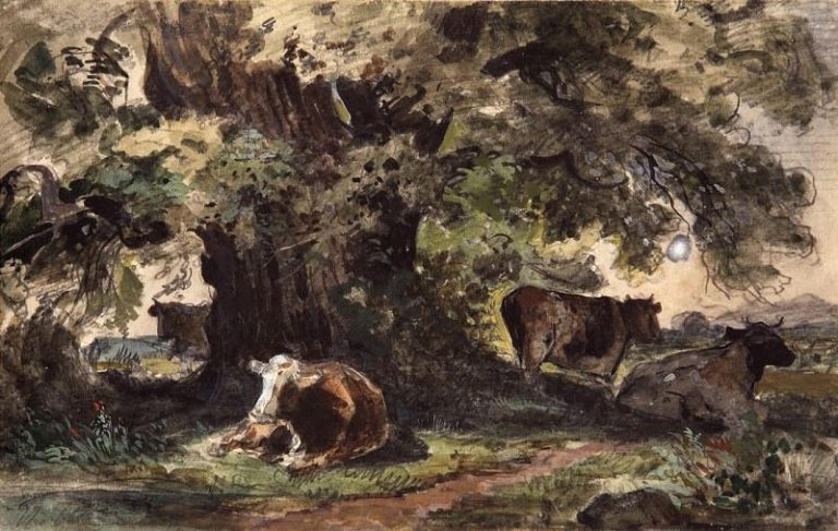 Стадо коров на отдыхе. 1862-1864 12х19 картина