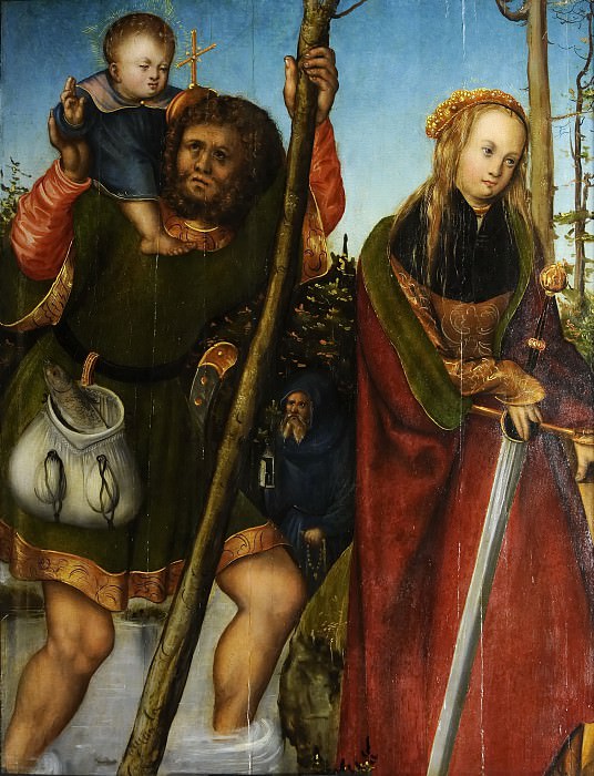 Мастерская Лукаса Кранаха I – Святые Христофор и Екатерина картина