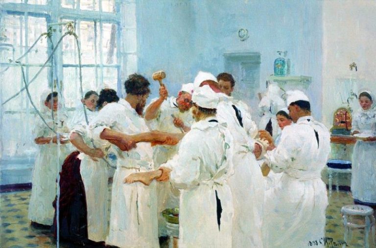 Хирург Е. В. Павлов в операционном зале картина