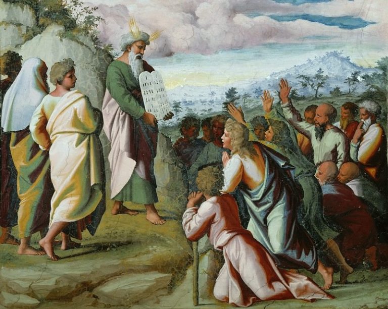 Моисей показывает скрижали завета народу Израиля картина