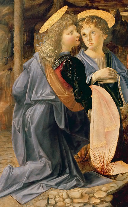 Крещение Христа, фрагмент (работа Верроккьо, ангел слева – работа да Винчи) картина