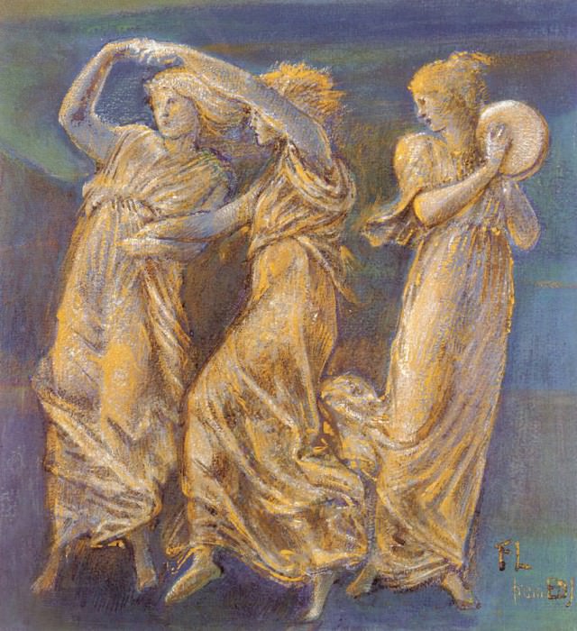Фигуры трёх женщин, танцующих и музицирующих картина