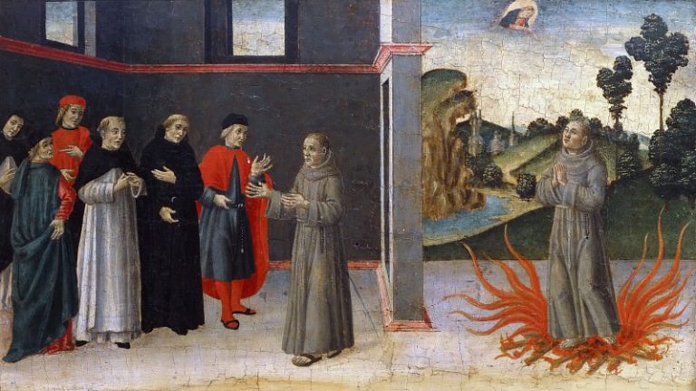 Анонимный художник из Лукки – Францисканский монах, отстаивающий доктрину о Непорочном зачатии, подвергаясь испытанию огнем картина