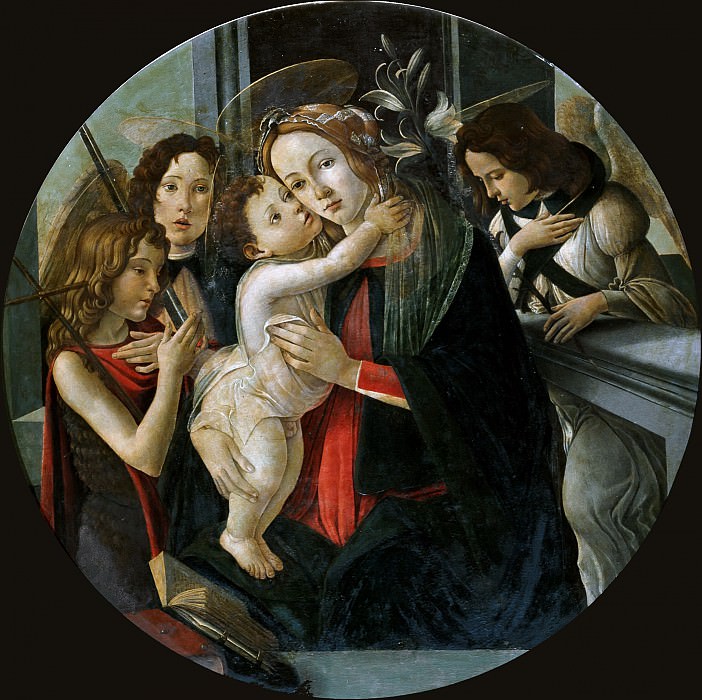 Мадонна с Младенцем, юным Иоанном Крестителем и двумя ангелами (атр.) картина
