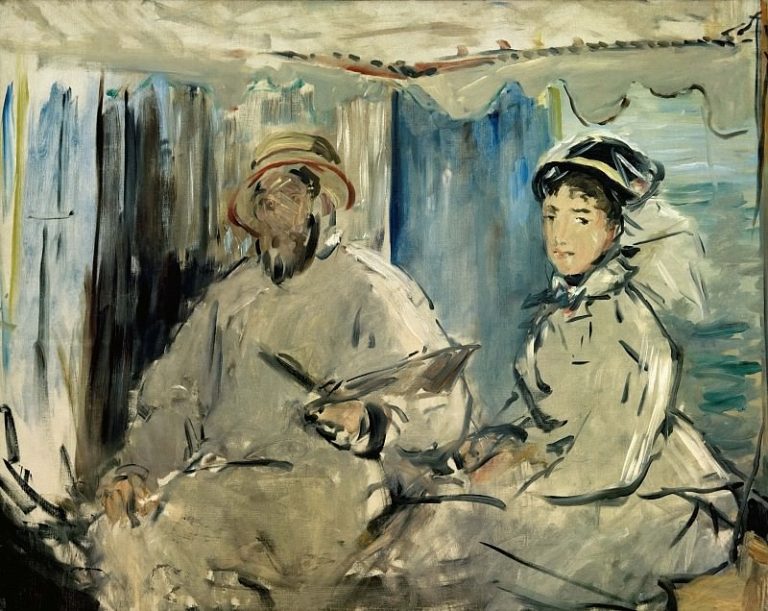 Моне и его жена Камилла в лодке картина