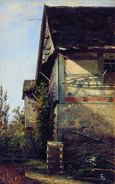 Домик в Дюссельдорфе 1865 58. 2х36 картина