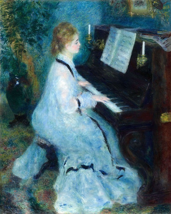 Молодая женщина за фортепиано картина