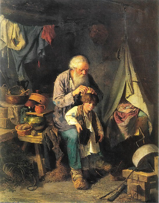 Дедушка и внучек. 1871 Х. , м. 78х62 Ташкент картина