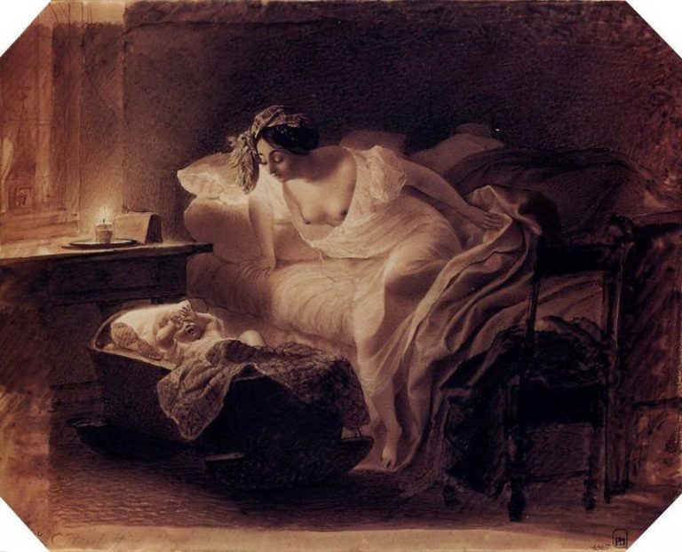 Мать, просыпающаяся от плача ребенка. 1831 картина