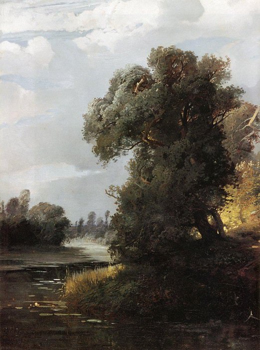 Летний день. Ивы на берегу реки. 1856 картина