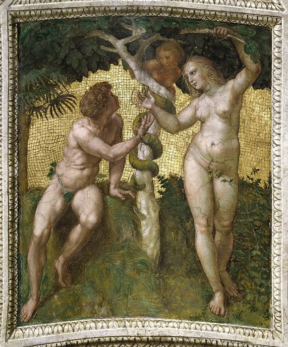 Станца делла Сеньятура: Роспись потолка (фрагмент) – Адам и Ева (Грехопадение) картина