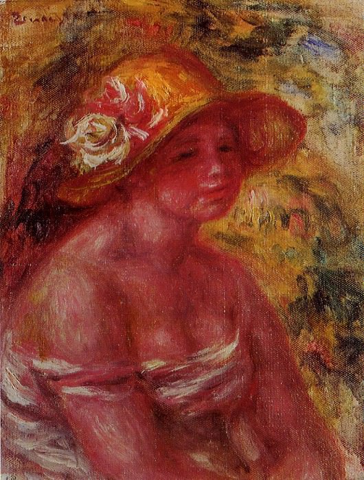 Бюст девушки в соломенной шляпе картина