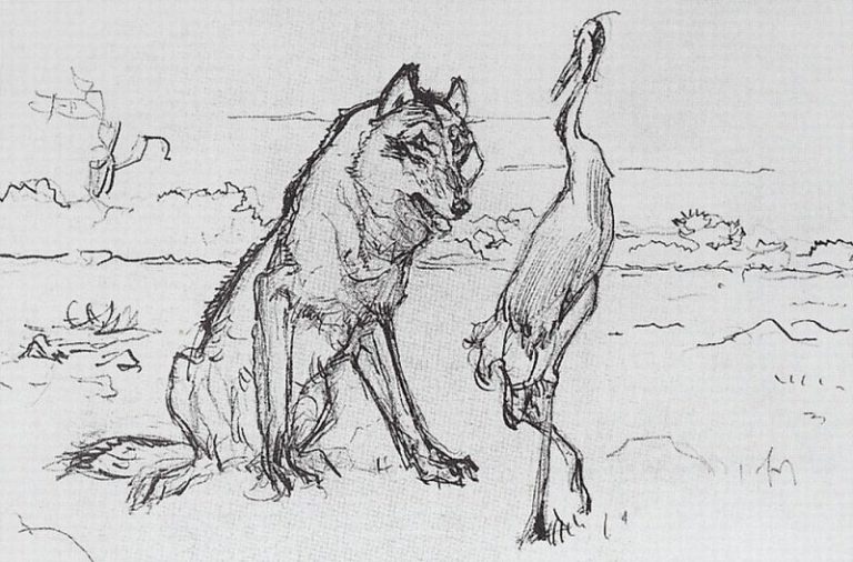 Волк и Журавль. 1895-1911 картина