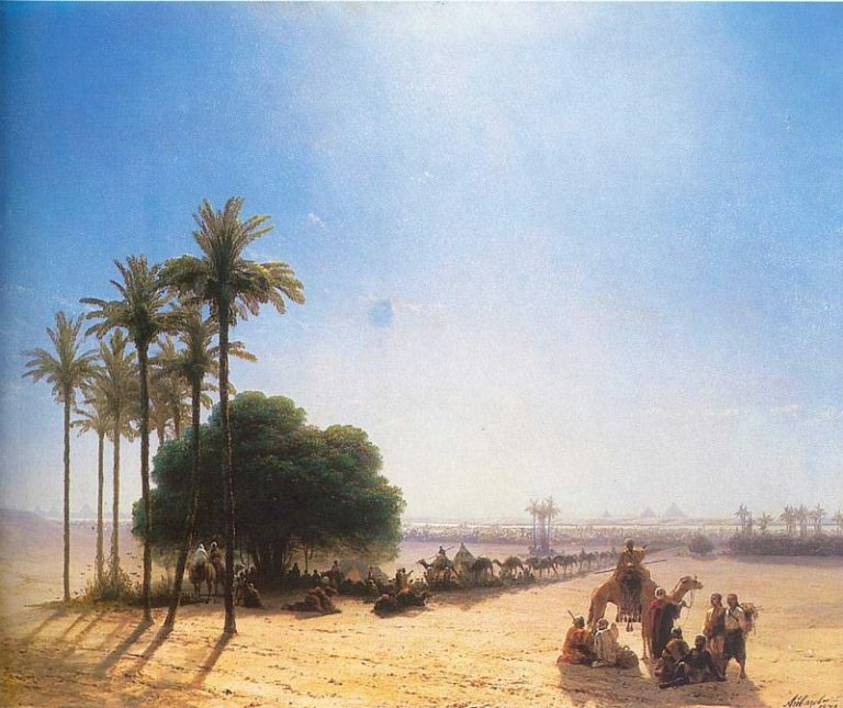 Караван в оазисе. Египет картина