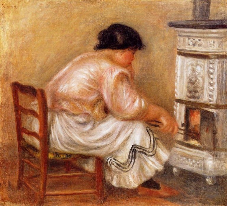 Женщина топит печь картина