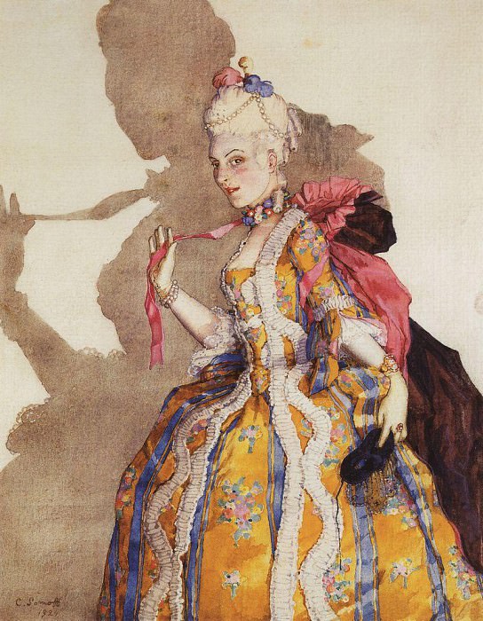 Эскиз костюма маркизы для Т. П. Карсавиной ( для танца на музыку Моцарта ) картина