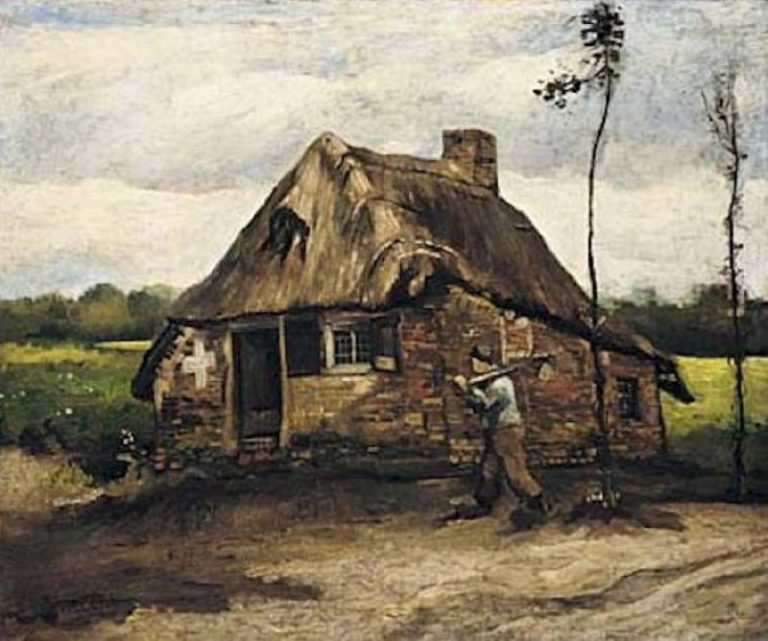 Хижина с крестьянином, возвращающимся домой картина
