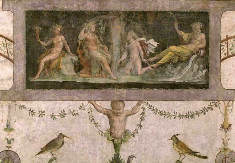 Фрески в лоджии кардинала Бибиены – Боги принимают решение о состязании Аполлона и Марсия картина