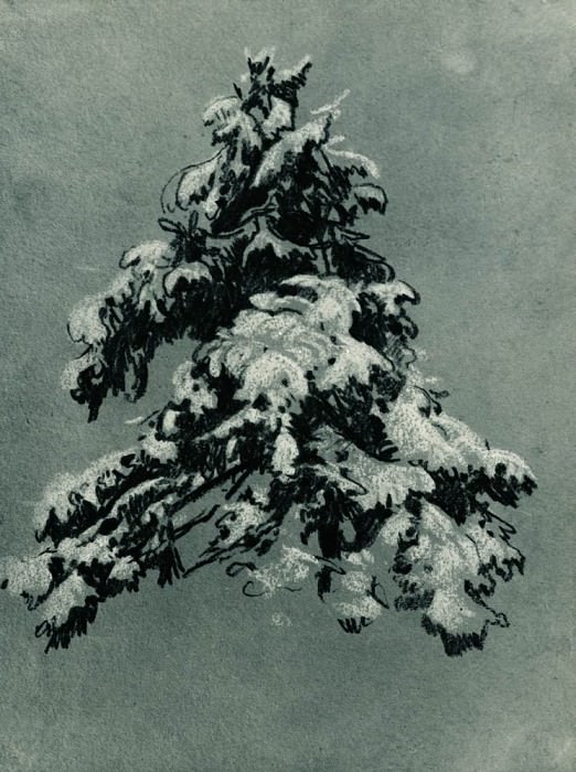 Сосна под снегом 1890 20х15 картина