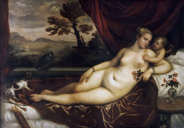 Венера с Купидоном, собачкой и куропаткой картина