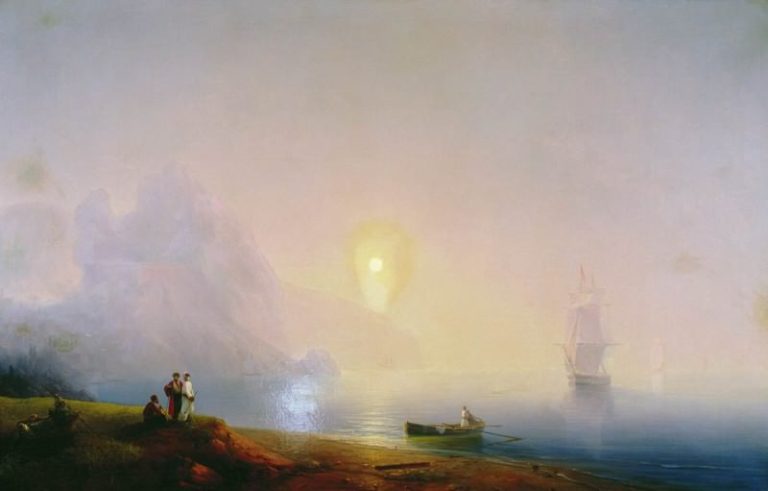 Берег моря.Туманное утро 1850-е 135х210 картина
