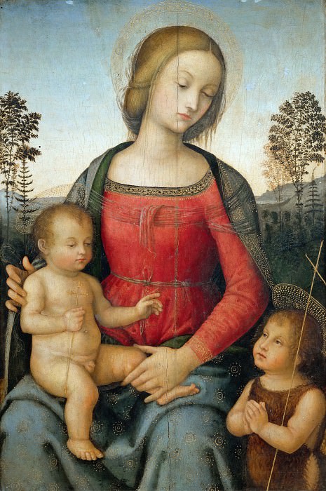 Умбрийская школа – Мадонна с Младенцем и маленьким Иоанном Крестителем картина