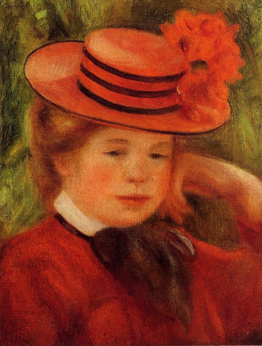 Молодая девушка в красной шляпе картина