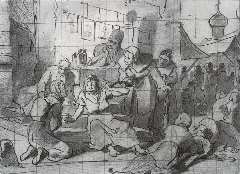 Юродивая, окруженная странницами. 1872 Рис. 15. 8х22 ГТГ картина