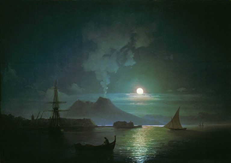 Неаполь в лунную ночь. Везувий 1870-е 62х80 картина