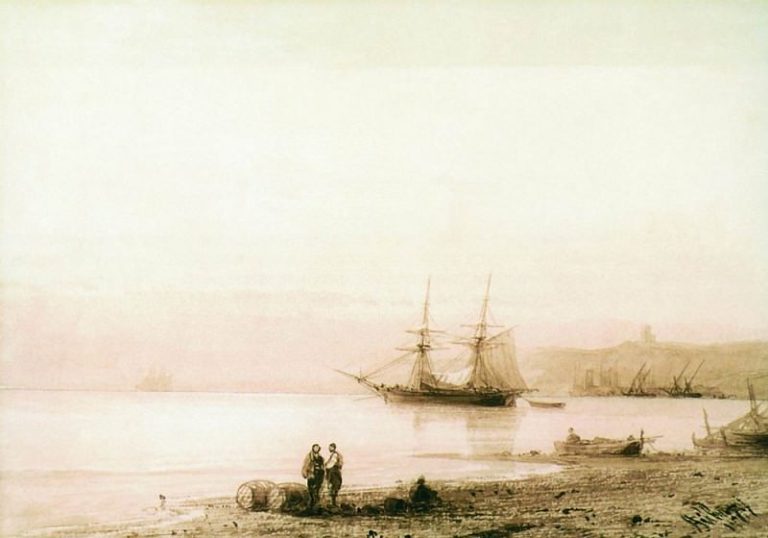 Морской берег 1861. Бумага, сепия 29х43 картина