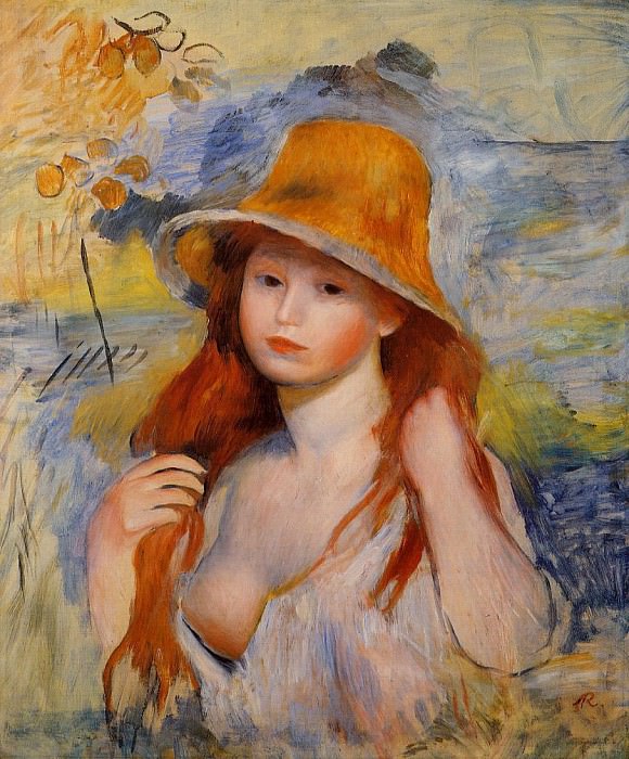 Молодая женщина в соломенной шляпе картина