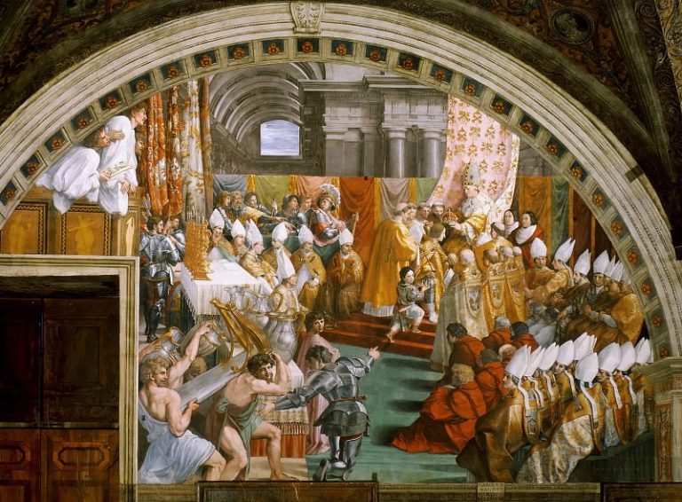 Станца Пожар в Борго: Коронация Карла Великого Папой Львом III на Рождество 799 года картина