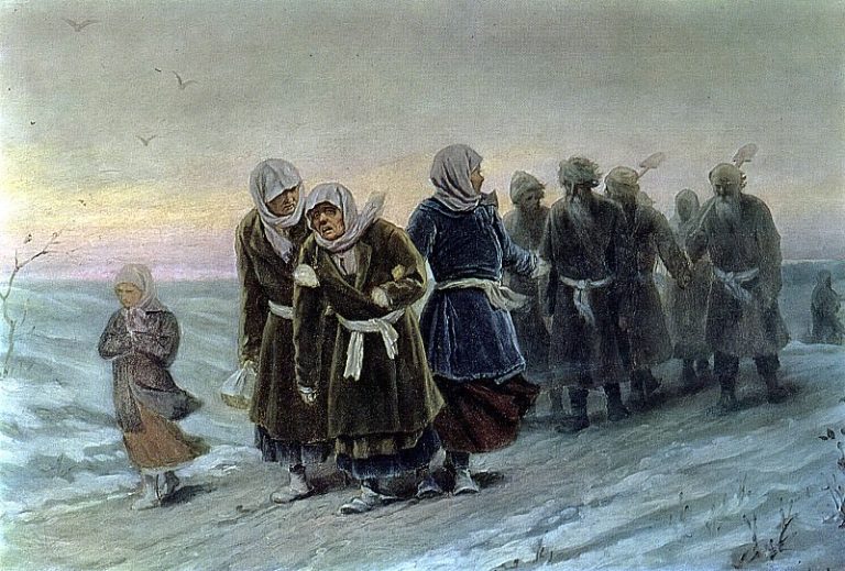 Возвращение крестьян с похорон зимою. Нач. 1880-х К. , м. 36х56, 7 ГТГ картина