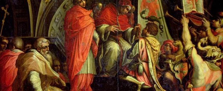 Климент IV (1265-1268), приносит оружие лидерам партии гвельфов картина