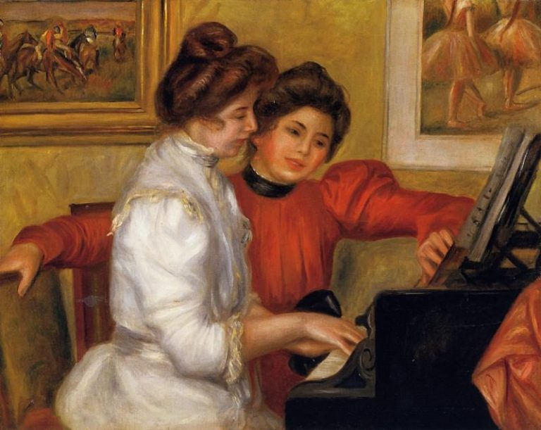 Молодые девушки за фортепиано картина