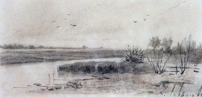 Заболоченная речка. 1875 картина