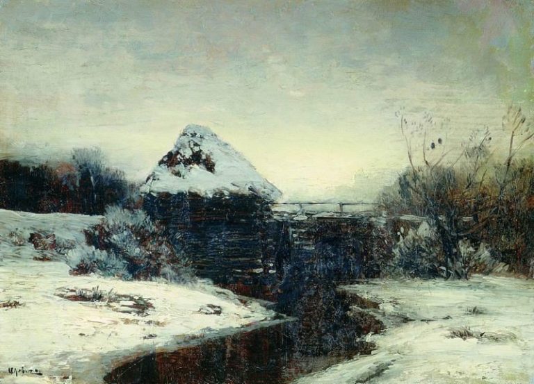 Зимний пейзаж с мельницей. 1884 картина