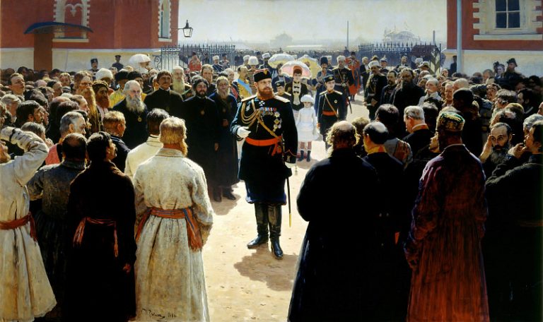 Приём волостных старшин Александром III во дворе Петровского дворца в Москве картина