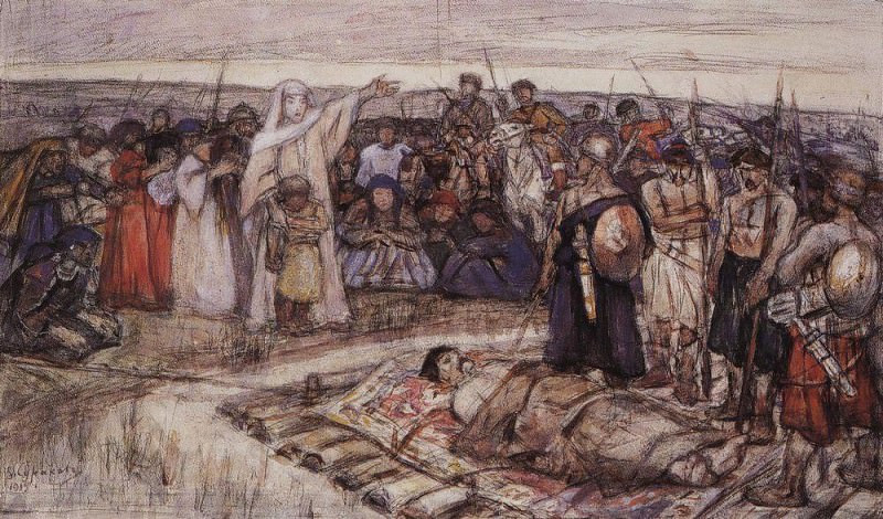Княгиня Ольга встречает тело князя Игоря картина