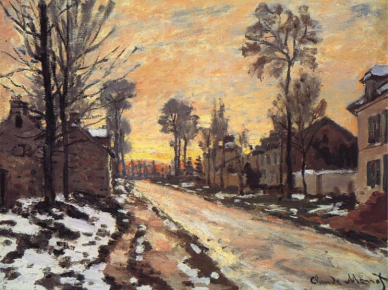Дорога в Лувесьен, Тающий снег, Закат картина
